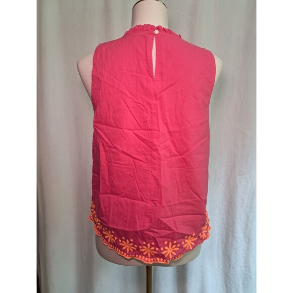 J. Crew Cotton High-Neck Swing Top Pink Orange Embroidery Sleeveless Size XS - Picture 6 of 11